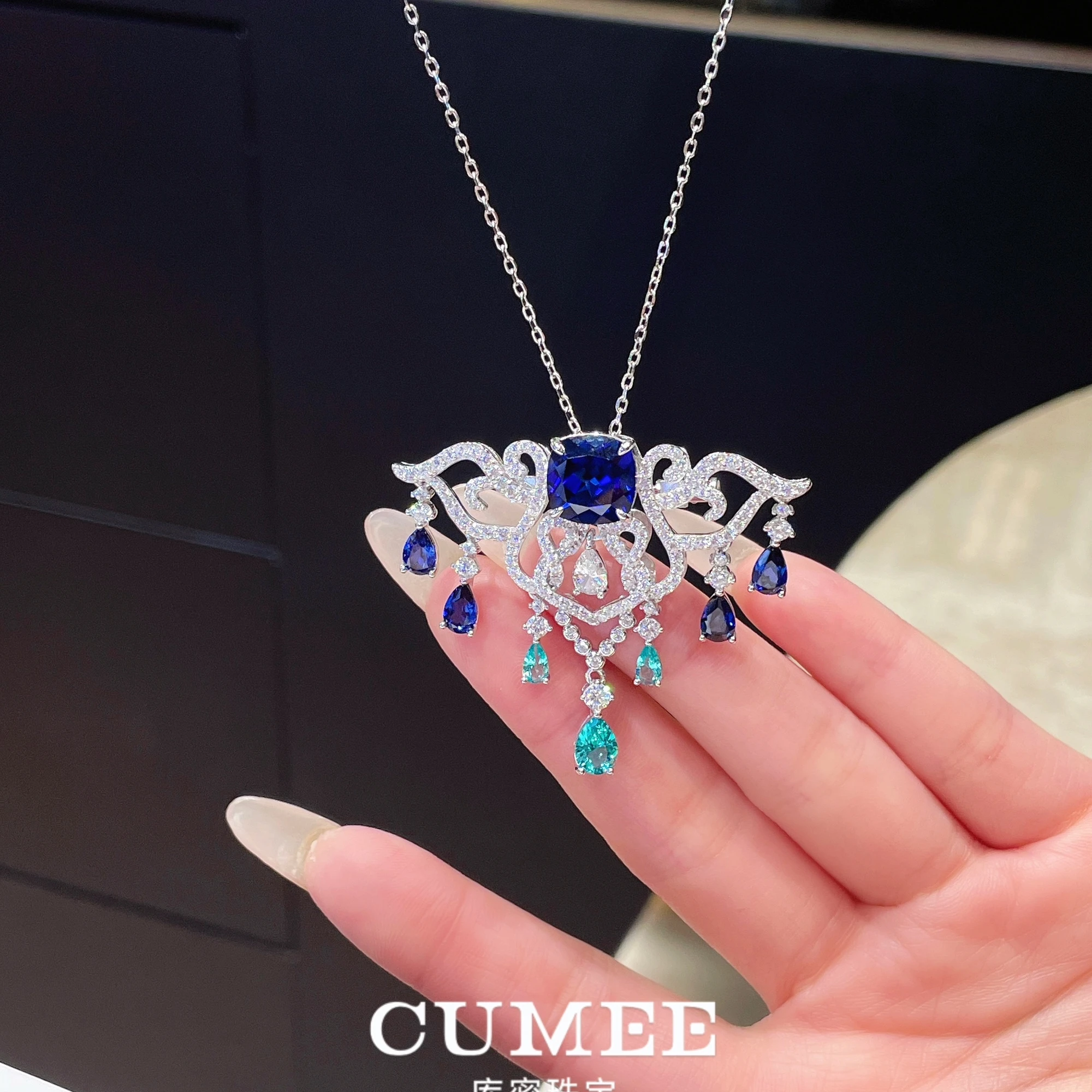 CUMEE النمط الصيني الجديد التصميم الأصلي زراعة الاصطناعية جوهرة مجموعة مجوهرات قلادة القرط الدائري. 925 فضة مطلية بالذهب