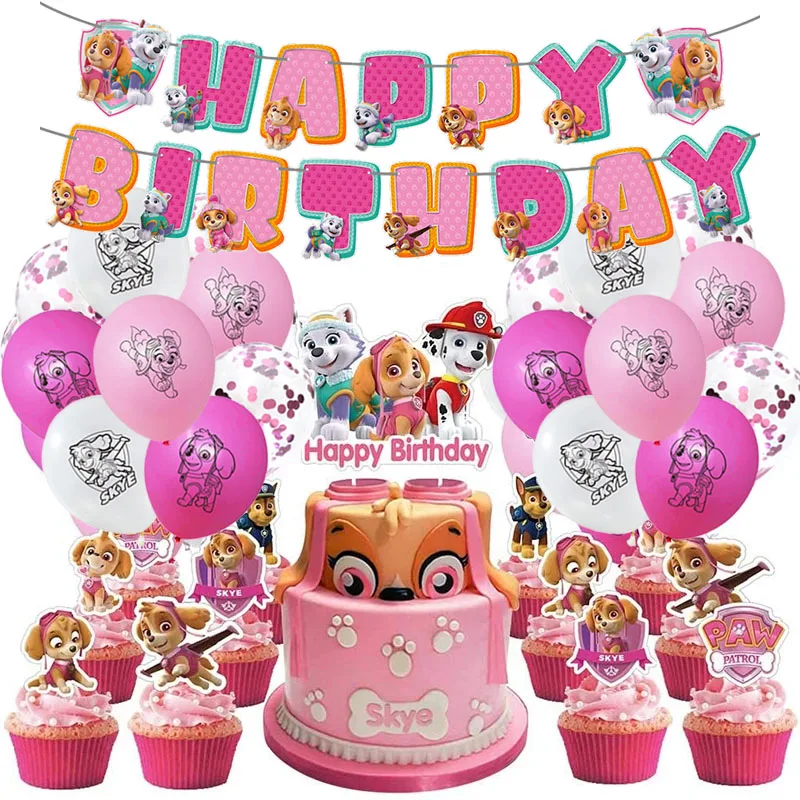 Pink PAW Patrol Skye Theme Birthday Party Decorations Kids Birthday Gift Toy Latex Aluminum Foil Balloon Disposable Tableware