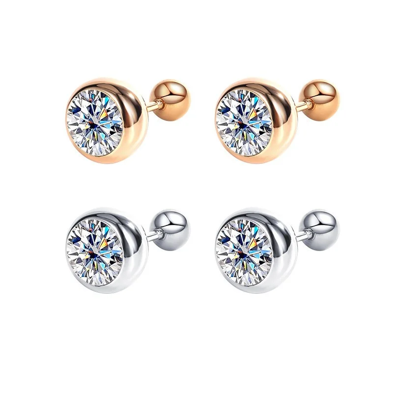 

QZE001 Lefei Fashion Trendy Classic 1Ct Moissanite Bubbles Screw Ball Earrings For Women Silver 925 Party Jewelry Gift Match-all