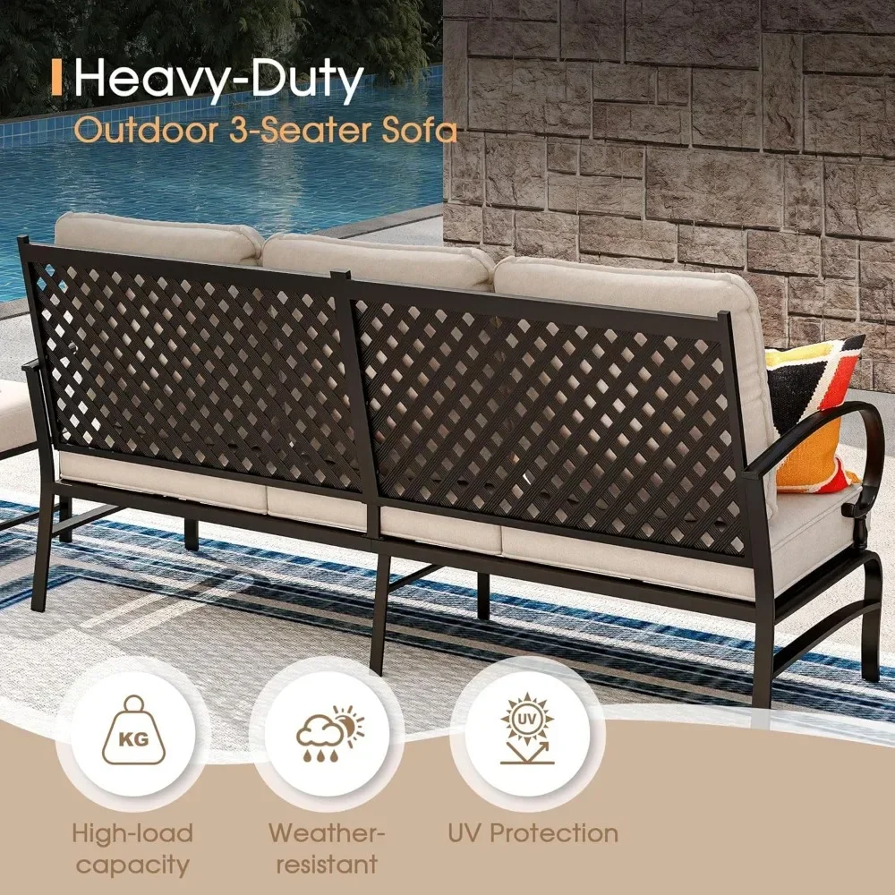 طقم أثاث فناء مكون من 4 قطع مع حفرة نار مقاس 45 بوصة، طقم محادثة خارجي مكون من 3 مقاعد، كرسي أريكة دوار للفناء #6