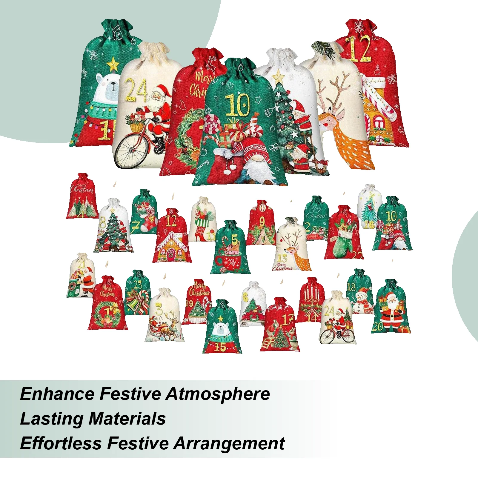 

24 сумки для адвент-календаря, пустые сумки из мешковины своими руками на шнурке с пронумерованными этикетками 1-24, многоразовые тканевые рождественские подарочные пакеты