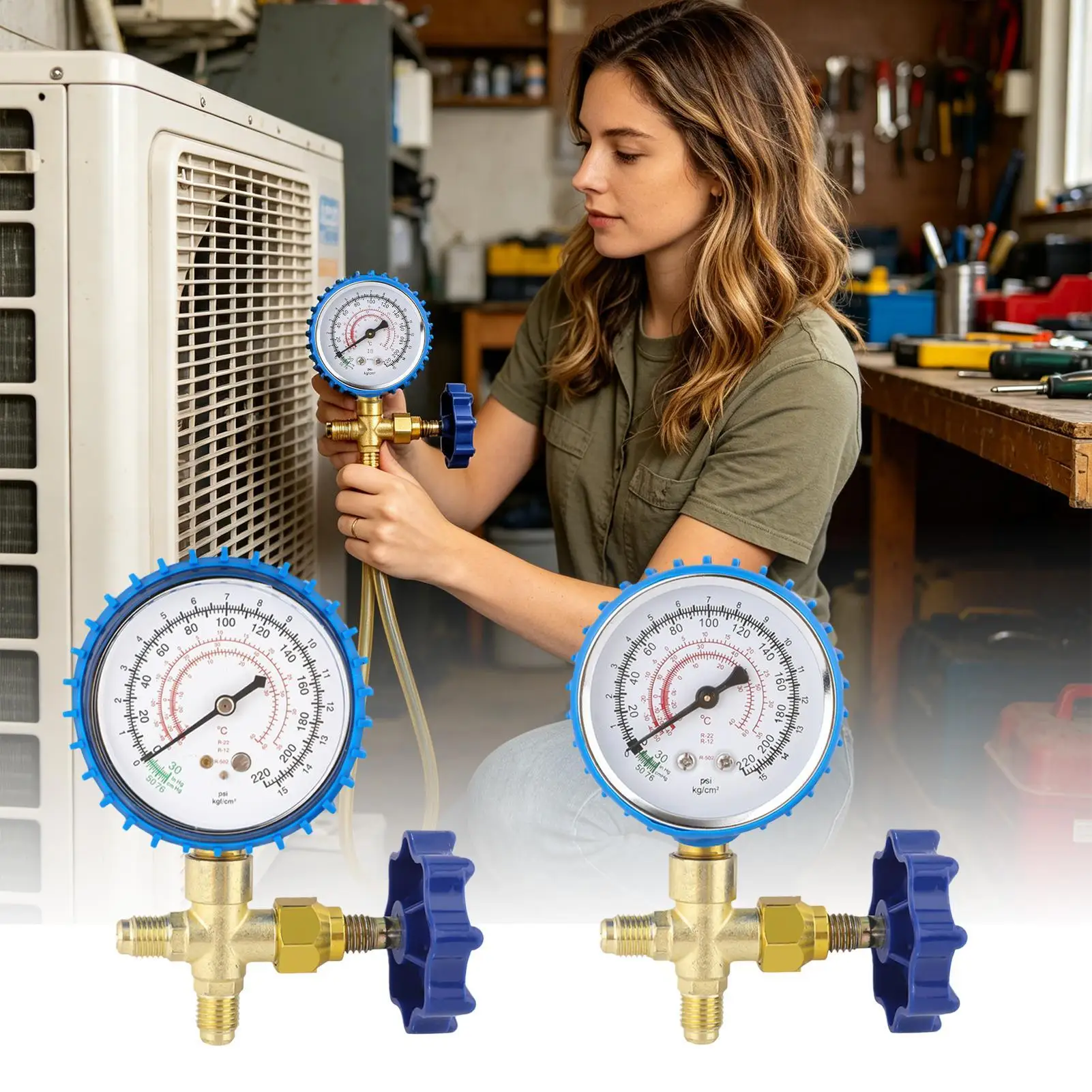 For Air Conditioner AC Manifold Gauge Precision Thickened Leakproof Air Conditioner Pressure Gauge For Home Car Office Hotel