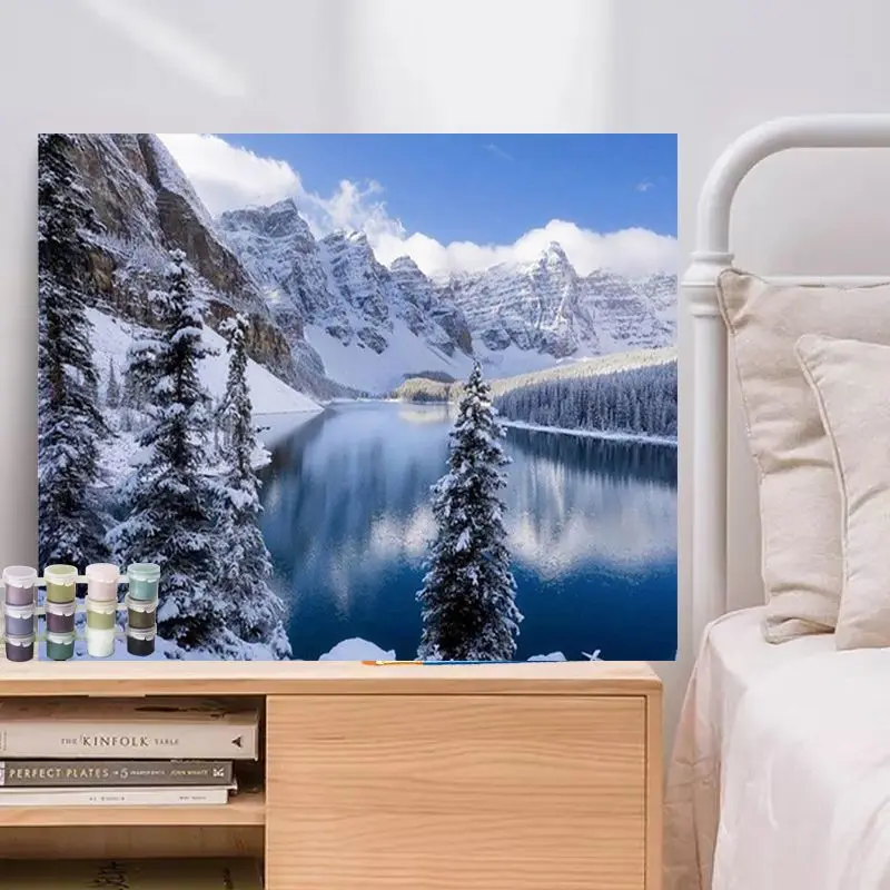 

CHENISTORY Painting By Numbers Winter Landscape Drawing On Canvas HandPainted Art Pictures By Number Snow Kits Home Decor