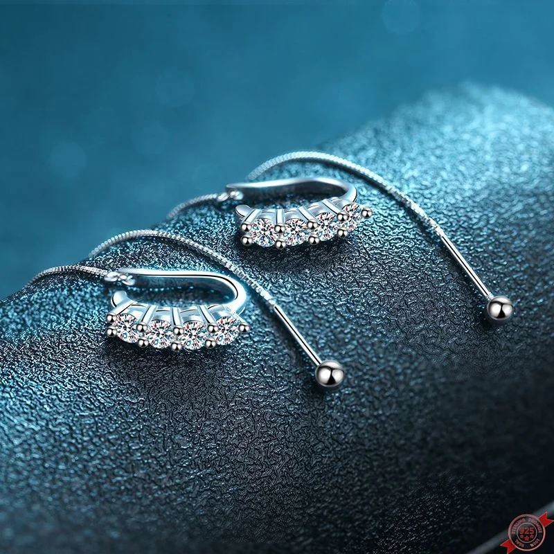 0.8ct D Color Moissanite S925 Silver Clip Earring for Women Plated Pt950 Ear-threads Ear Clips Lover's Gift Jewelry Wholesale