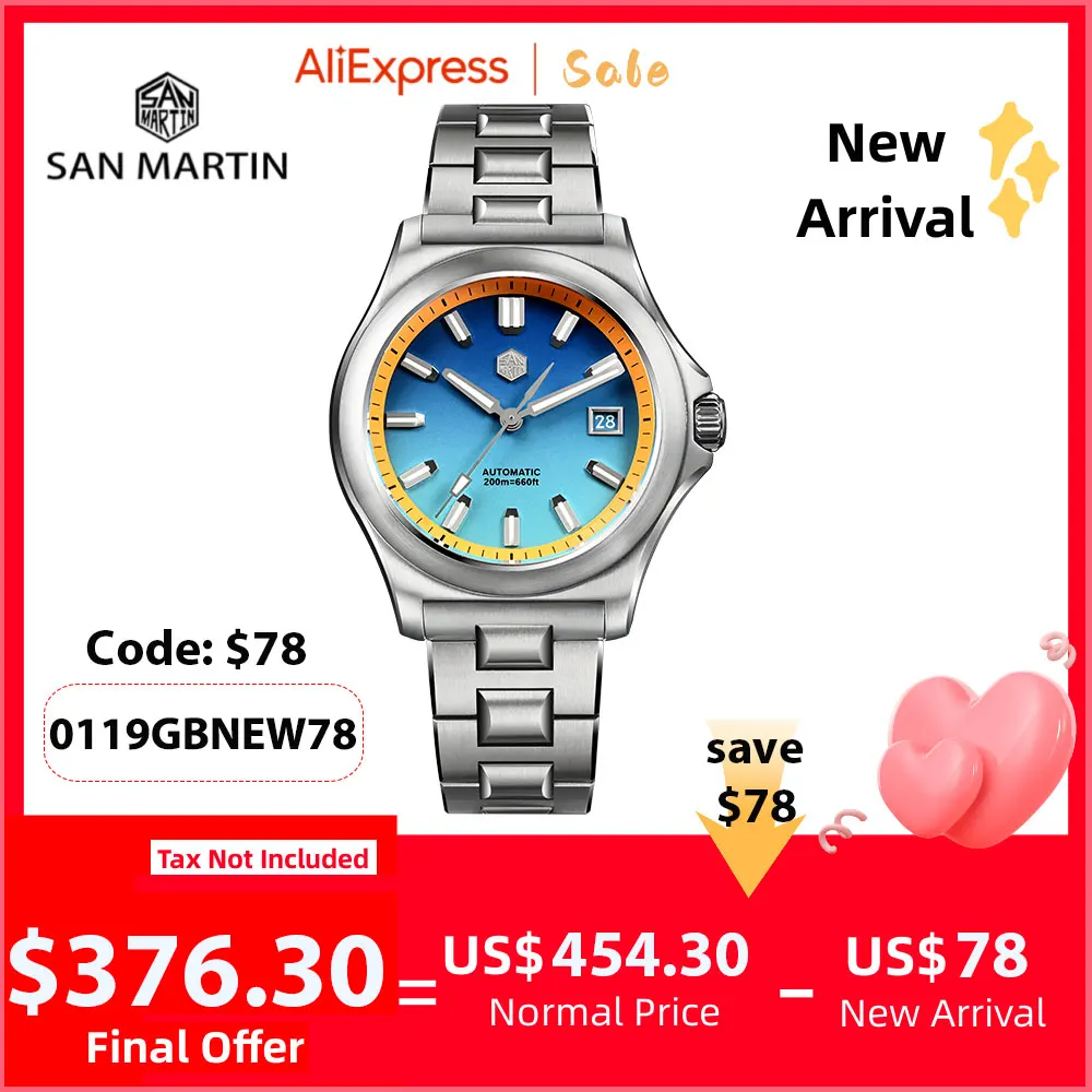 San Martin New 41mm Miyota 9015 Automatic Mechanica Movement Luxury men's watch Waterproof 200m Luminous Brushed Bezel SN0119