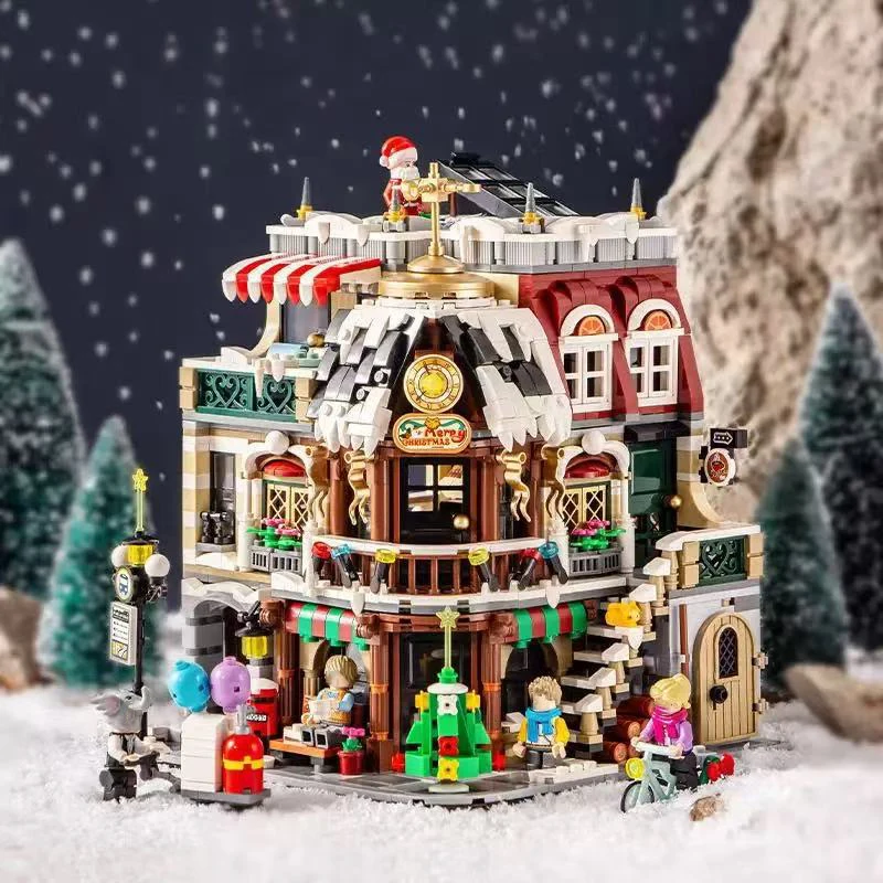 LOZ Christmas Street Series Building Blocks, Christmas Cafe House Model Assembly, Desktop Ornaments, Children's Holiday Gifts
