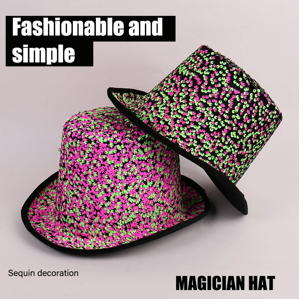 

Fashionable New Bright Sequin Decorated Magic Costume Hat Versatile Festive Outfit Pairing Novelty Hat for Party And Performance