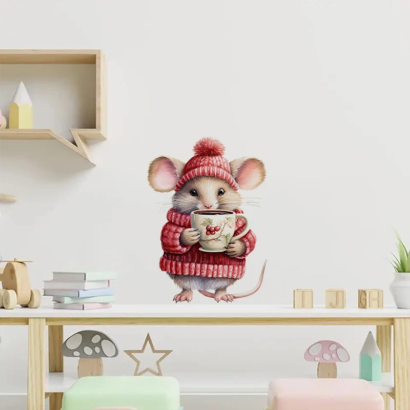 C218# Winter Cat Puppy Mouse Rabbit Wall Sticker Bathroom Toilet Decor Living Room Cabinet Refrigerator Home Decoration Decals