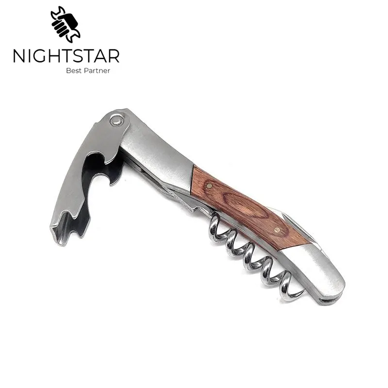 Stainless Steel Bottle Opener Red Wine Corkscrew Beer Bottle Can Remover Cutter for Kitchen Tools Bar /Wood Handle Creative