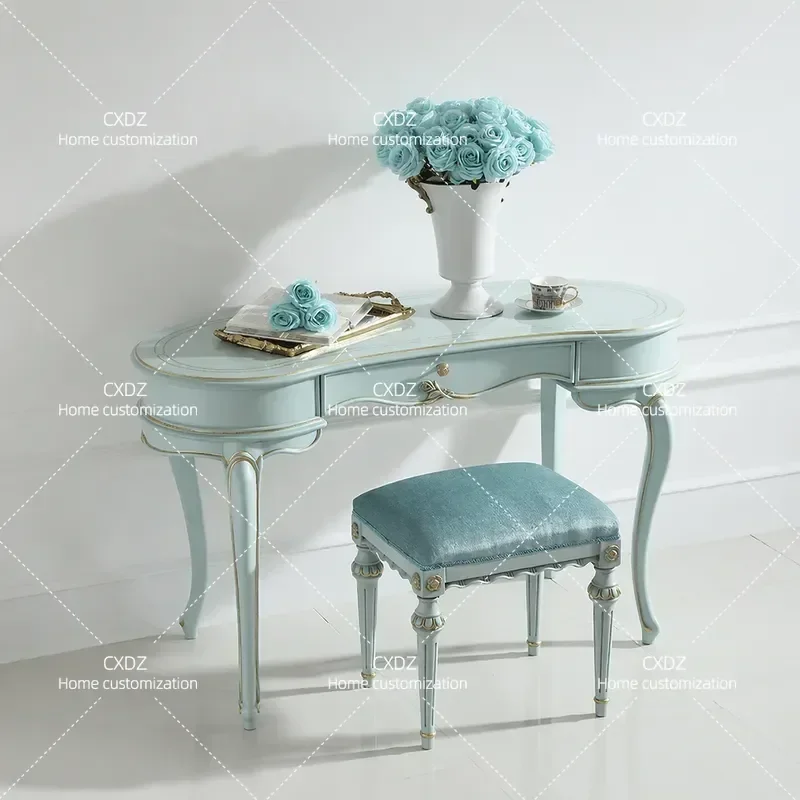 French Pastoral Style Solid Wood Dresser Tiffany Blue Belt Drawer Romantic Fresh Bedroom Furniture for Small Apartment P6