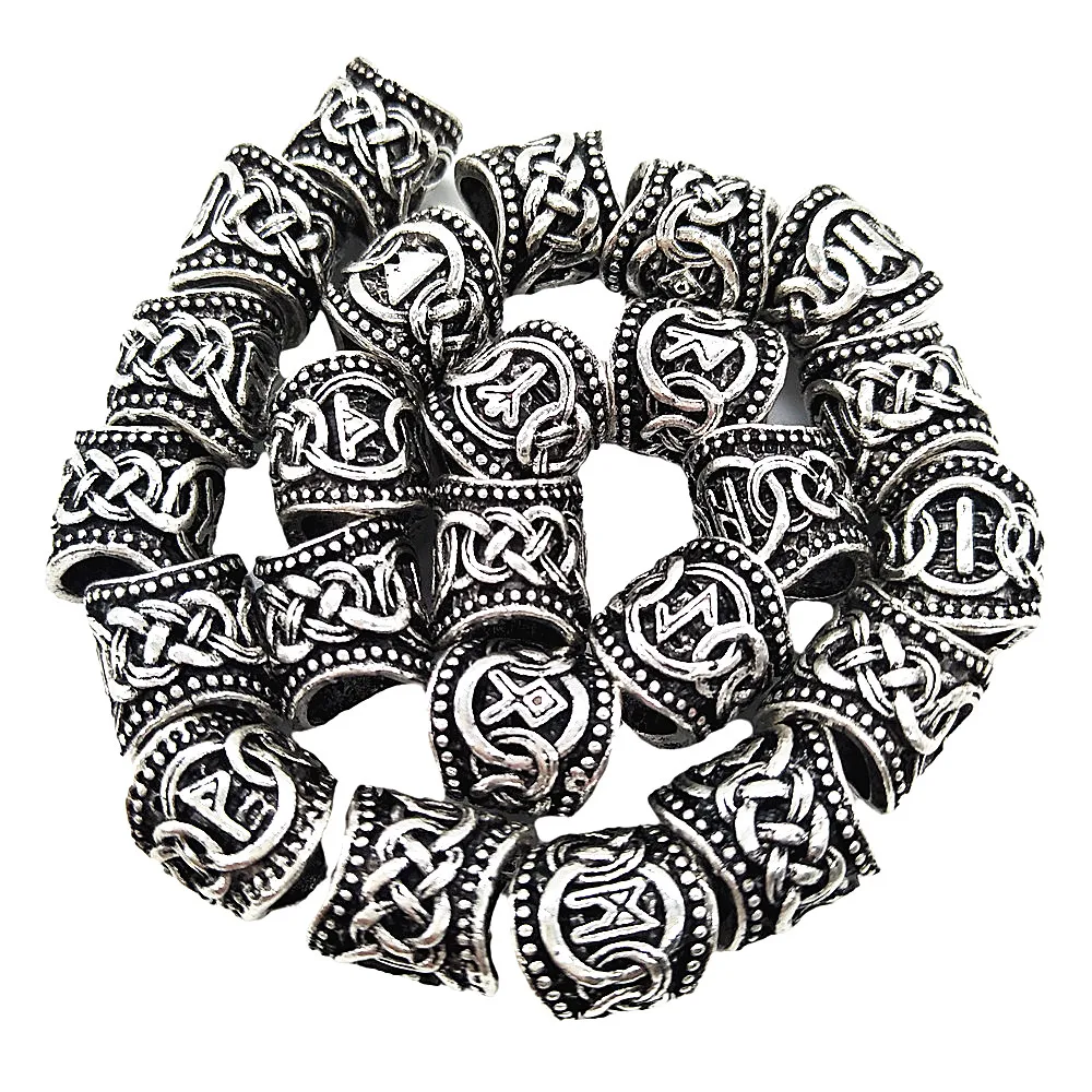 24Pcs Runic Runes Metal Beads Viking Jewelry Bead For Hair Beard Braided Charms Bracelet Making Jewerly Craft Wholesale Supplies