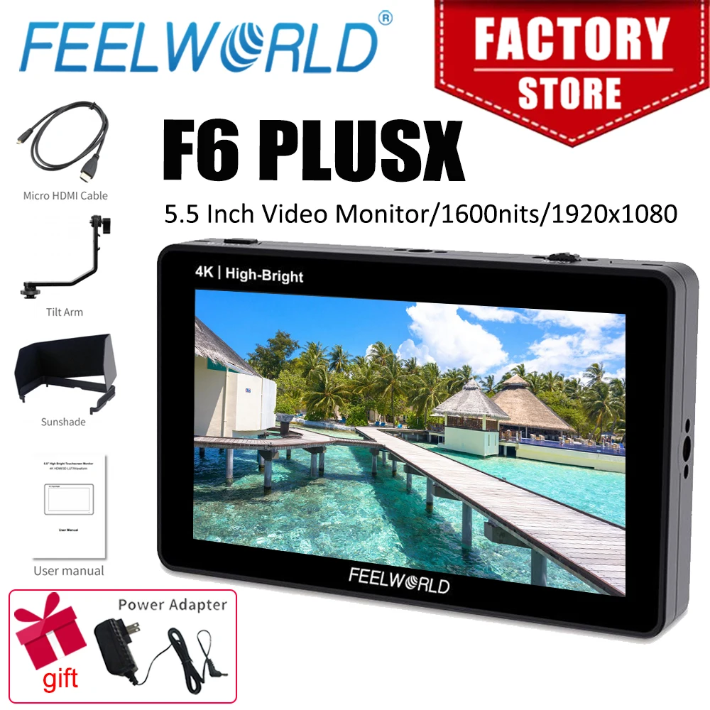 FEELWORLD 5.5 Inch Monitor F6 PLUSX High Bright 1600nit Touch Screen IPS FHD1920x1080 4K HD DSLR Camera Field Monitor