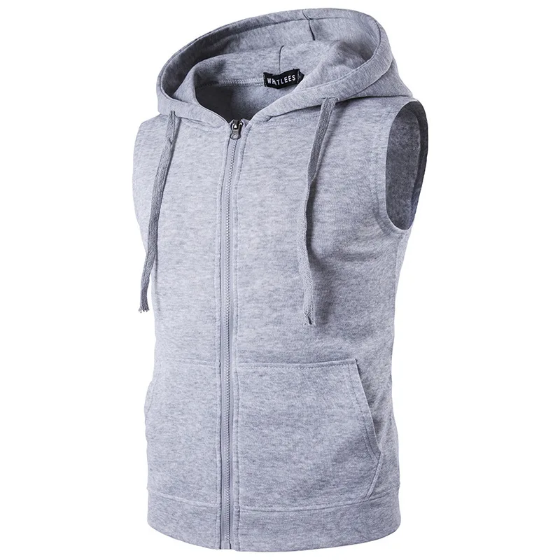 Men Hooded Vest With Pockets Slim Fit Zipper Cardigan Sleeveless Tops Casual Solid Color Sweatshirt Vest