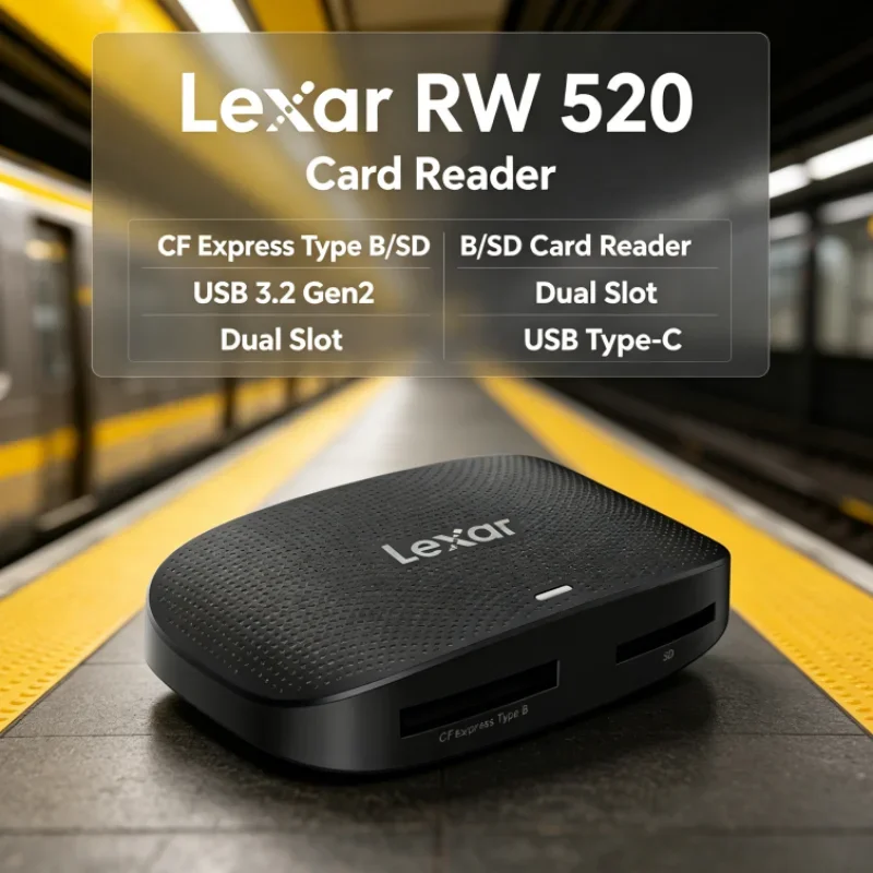Lexar RW520 Memory Card Reader CFexpress Type B SD Card Reader High Speed USB 3.2 Gen 2 2-in-1 Cable for Data Transfer