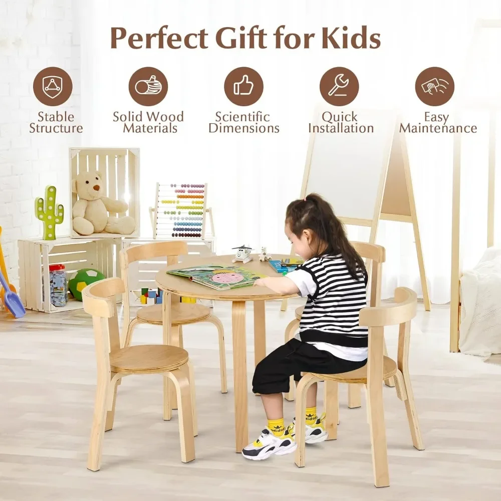 Kinder Tisch und Stuhl Set, 5-teiliger Holz Aktivität tisch mit 4 Stühlen, Spielzeugs teine, Klassen zimmer Spielzimmer Kindertag stätten möbel für das Studium