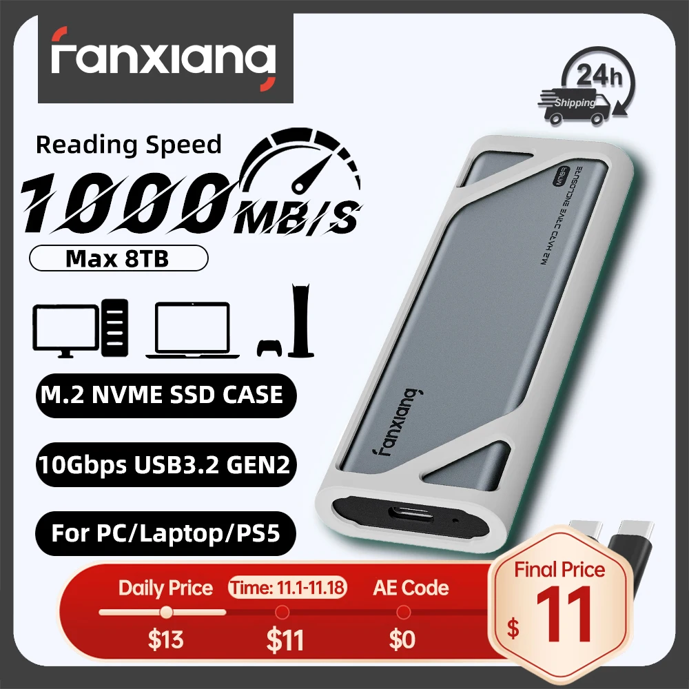 Fanxiang MP89 10Gbps M.2 SSD Case NVMe Hard Disk Case USB3.2 Gen2 Type C Up To 8TB SSD Enclosure For 2280/2242/2230 SSD Disk Box