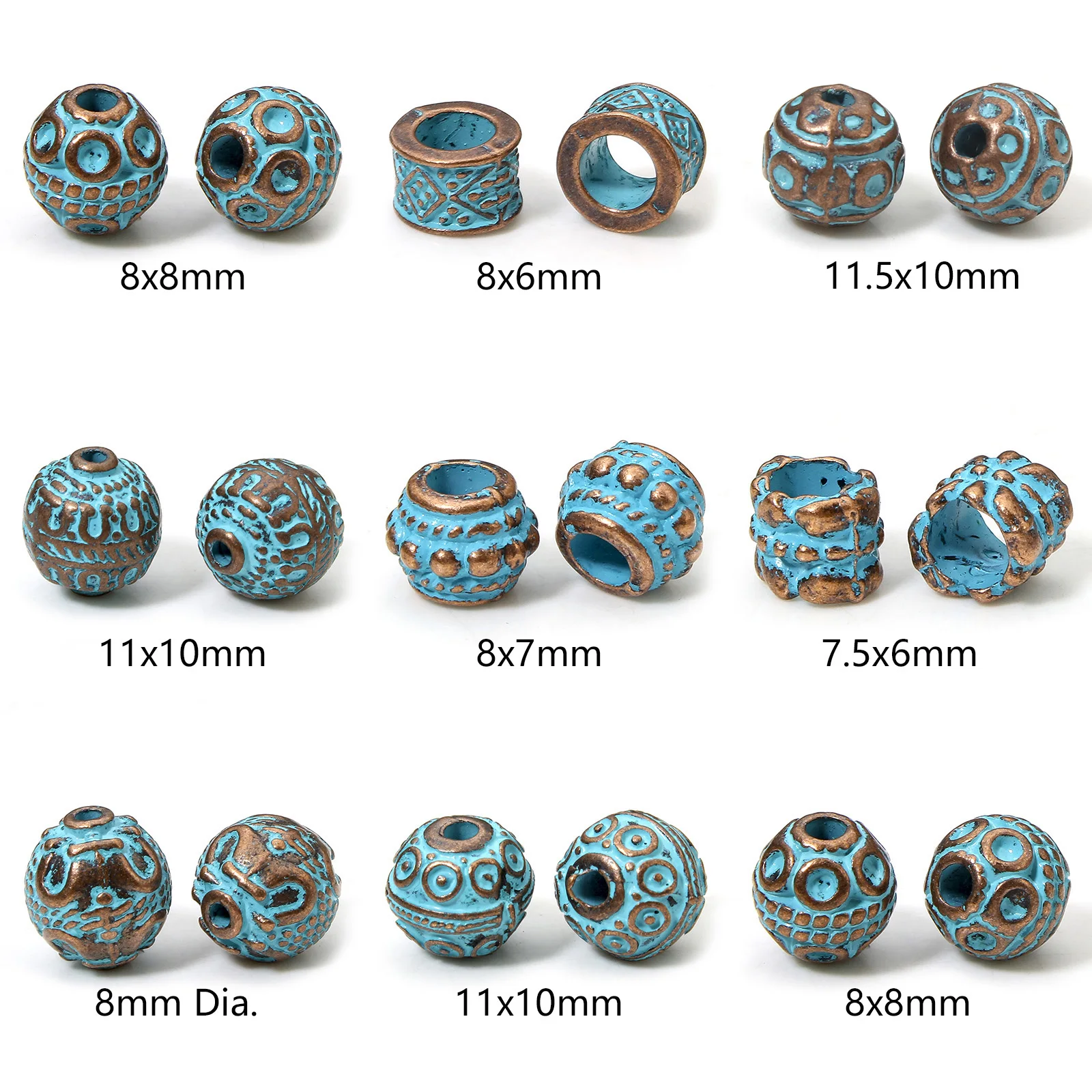 DoreenBeads 20 PCs Zinc Based Alloy Patina Spacer Beads For DIY Charm Jewelry Making Antique Copper Blue Beads Findings