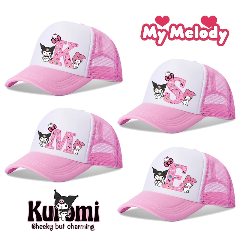 Sanrio Kids Baseball Cap Girls Kawaii Summer Sun Hat Kuromi Melody Printed Adjustable Peaked Caps Breathable Casual Hats Gifts