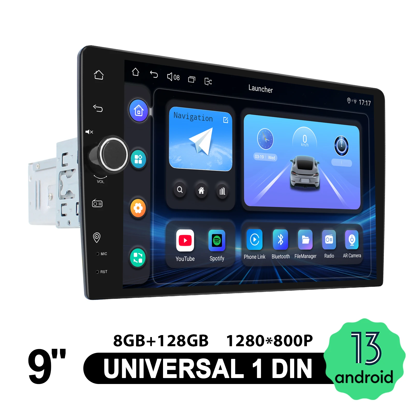 JOYING 9 Inch Single Din Autoradio With Knob Android 13.0 Car Radio Stereo Universal Head Unit Multimedia Player Carplay HDMI