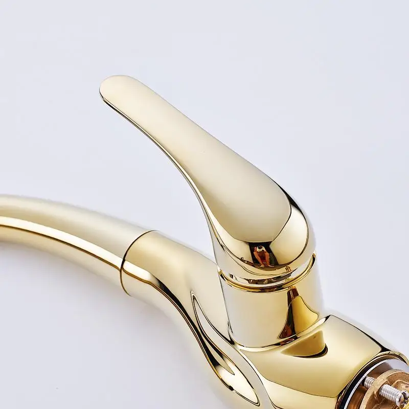 Kitchen Faucet Pull Out Golden Plate All Around Swivel Spout Hot and Cold Spray Head Kitchen Taps Mixer