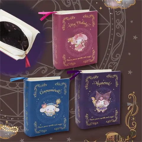 2025 Hellokitty MyMelody Kuromi Cartoon Cute Magic Maker Book Shape Cosmetic Bag Girl Storage Clutch for Birthday Gift