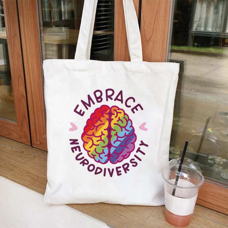 Women Canvas Tote Bags Neurodiversity Autism Awareness Shoulder Shopping Bag Harajuku Female Large Capacity Reusable Handbag