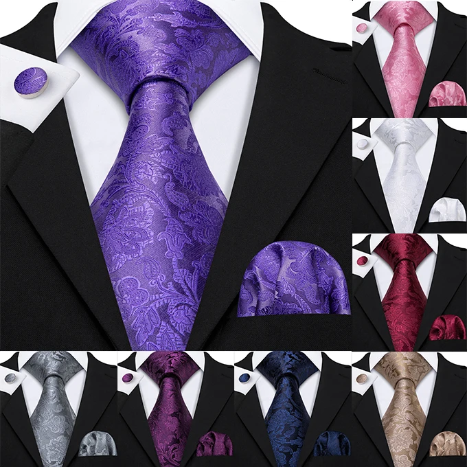 50 Styles 160cm Men Long Tie for Wedding Business Purple Necktie Handkerchief Cufflinks Paisley Jacquard silk Floral