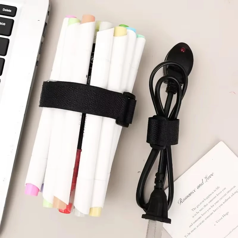 Schwarze Klettbänder wiederverwendbar aus Nylon Haken und Schlaufen Kabelbinder verstellbare Drahtbefestigung Spannbänder Kabelorganizer hält Leitungen geordnet verhindert Verwicklungen geeignet für Haus Büro Elektroni – Detail 7