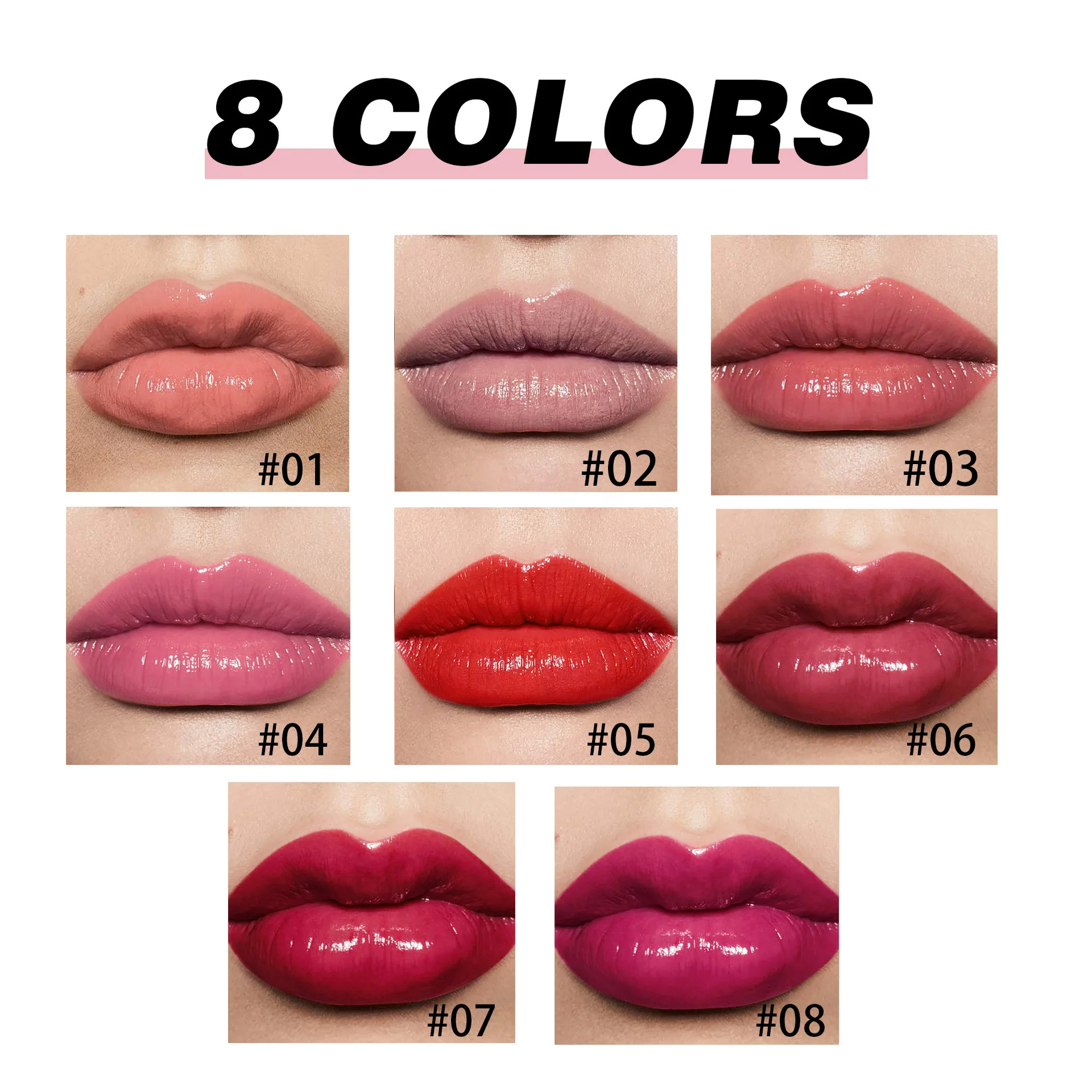 8 Colors Solid Water Gloss Push Up Lipstick Non Sticky Long Lasting Moisture Rich Soft Velvet Texture Lightweight Make Up
