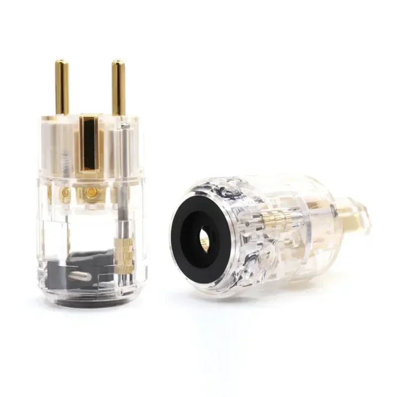 Conectores de enchufes Schuko de alimentación europea IEC, adaptadores de enchufe macho hembra chapados en oro y cobre DIY, conectores de cable de suministro eléctrico de Audio