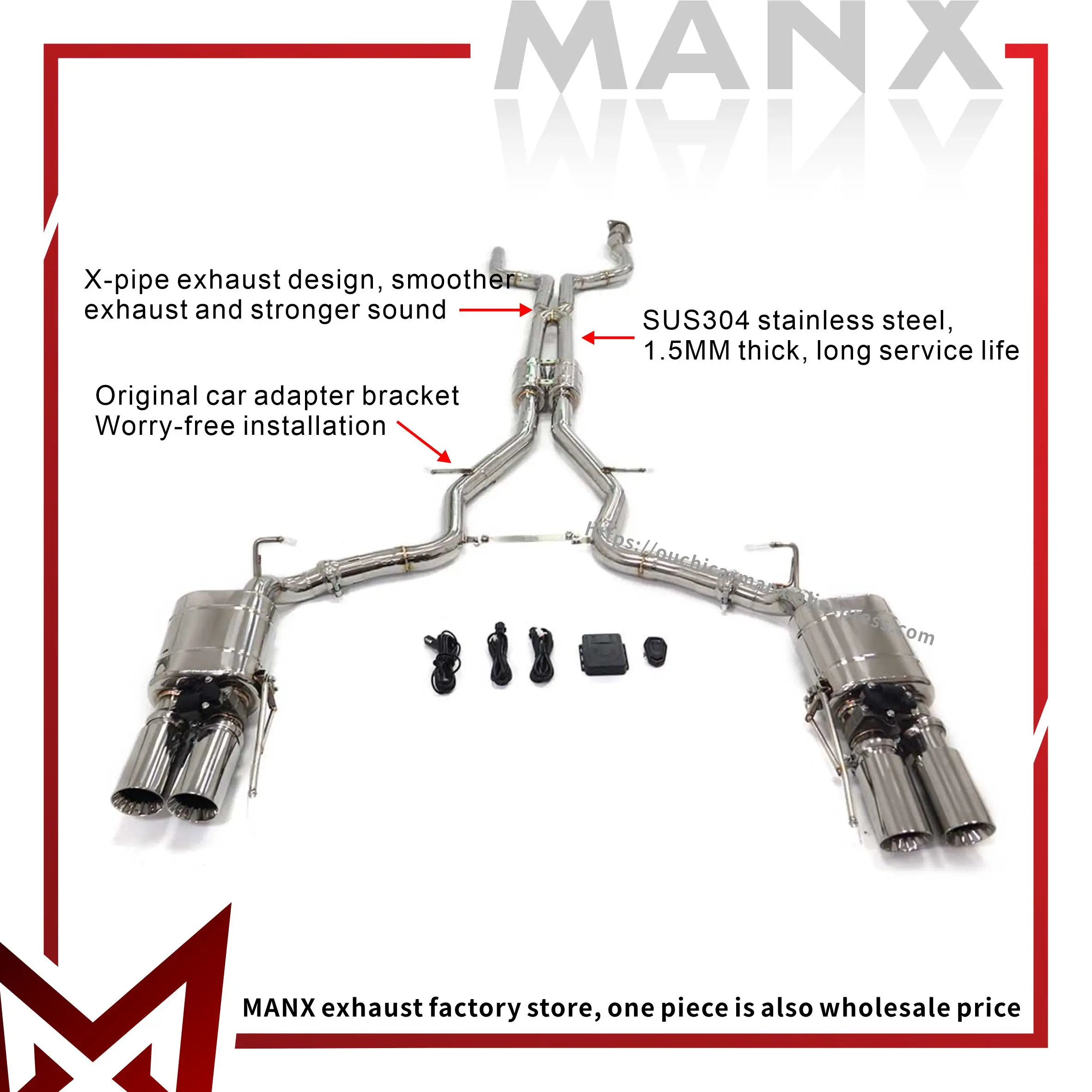 

MANX Car Exhaust system for Cadillac CT6 3.0T Stainless steels Catback Performance exhaust pipe with remote control valve