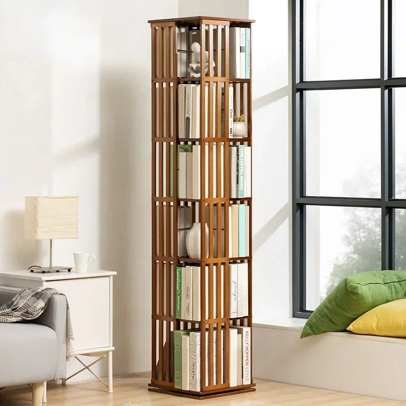 Bamboo Storage Shelf Children's Book Shelf 360 Degree Rotating Multi-layer Non-slip Foot Pad Book Cabinet Storage Rack