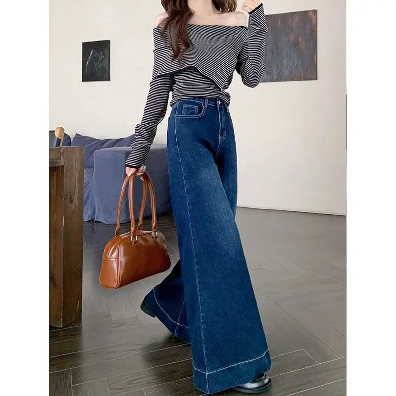 

High-waisted slimming jeans, loose and versatile2025Vintage-style distressed women's elastic wide-leg pants for a slimming look