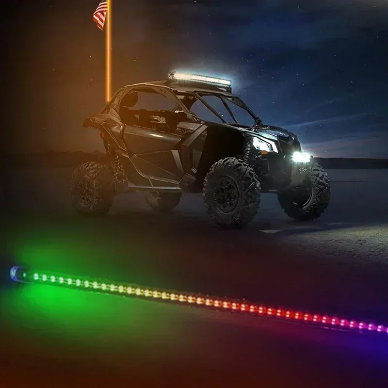 Led Whip Light 1pcs Car Led Light RGB Waterproof APP Music Control Bluetooth LED Flagpole Lamp for SUV ATV UTV, RZR