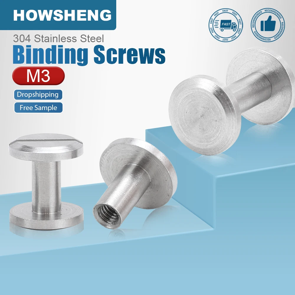 HOWSHENG 5set viti di rilegatura chiodi a vite Chicago M3 rivetti a testa scanalata in acciaio inossidabile per Menu calendario artigianato in pelle