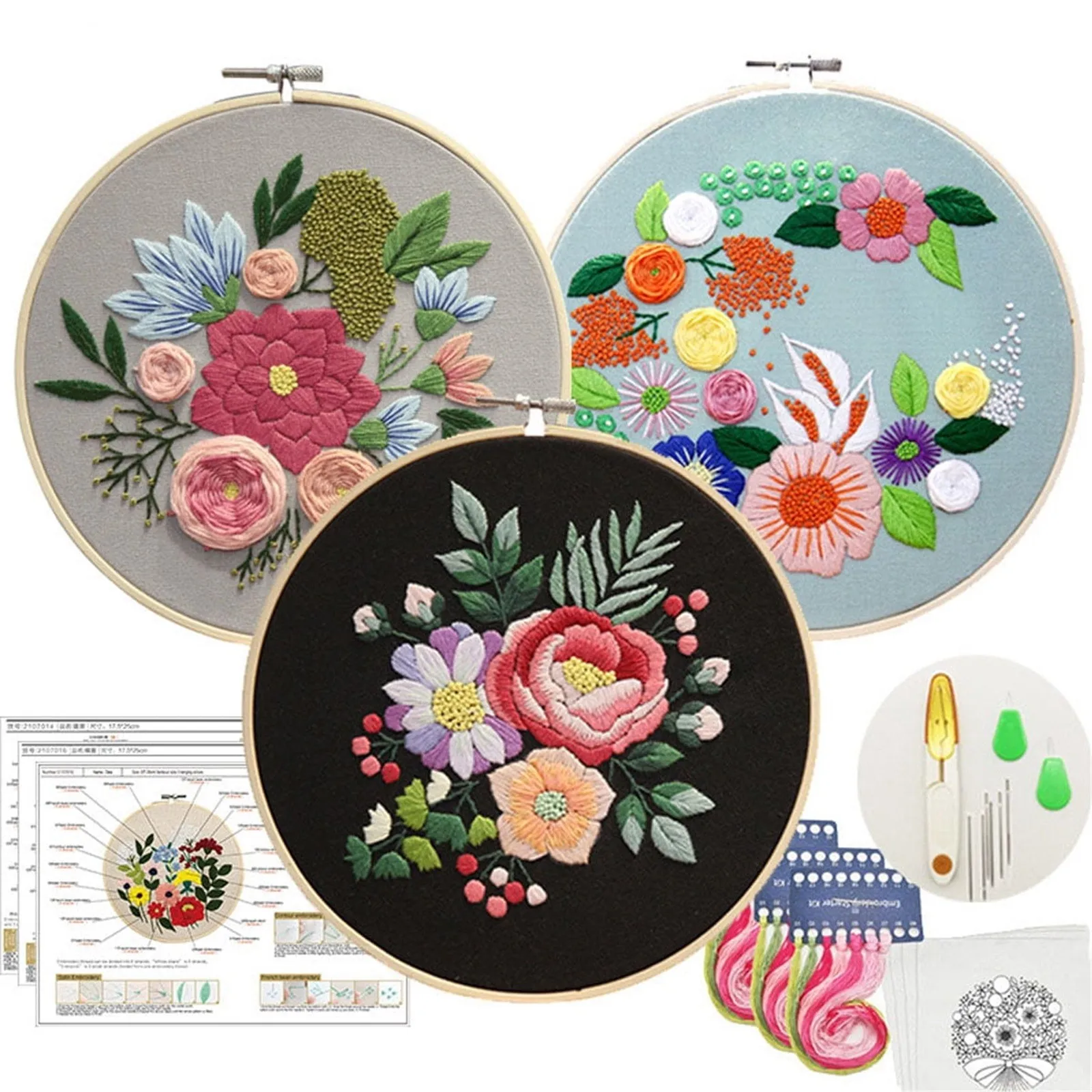 3d Handmade Flowers Ribbon Embroidery Kit For Beginners Home Wall Decoration Hanging Pictures Hand Stitch Needlepoint For Rookie