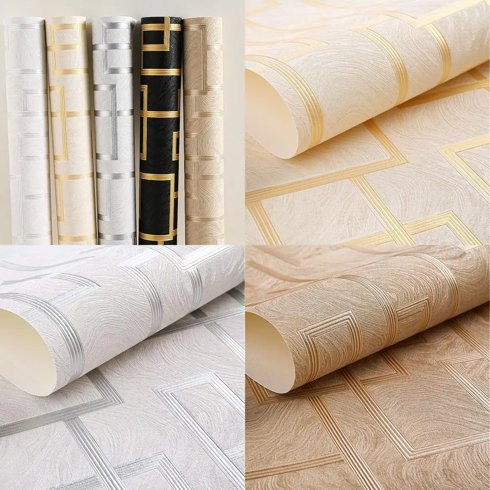 Chinese Style Golden 3D Hui Character Pattern Embossed Wallpaper for Living Room Study Tea Room Restaurant Chinese Window Grid