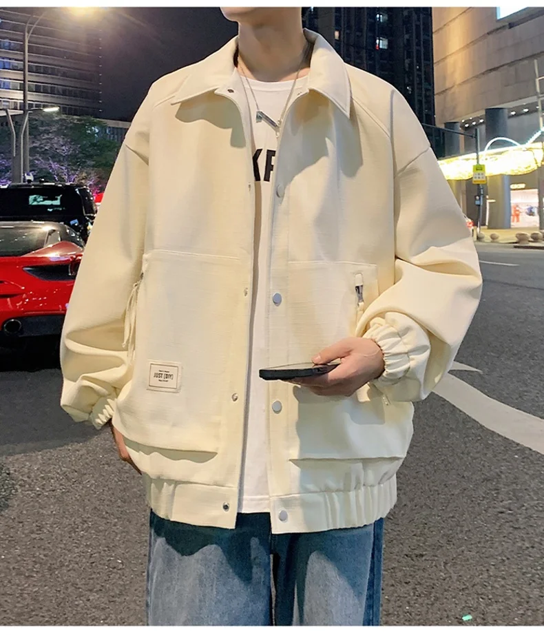 Japanese Teenager Lapel Jacket Simple plus size Coat Men's 2024 Spring New Fashion Brand Versatile Loose Design Sense Top