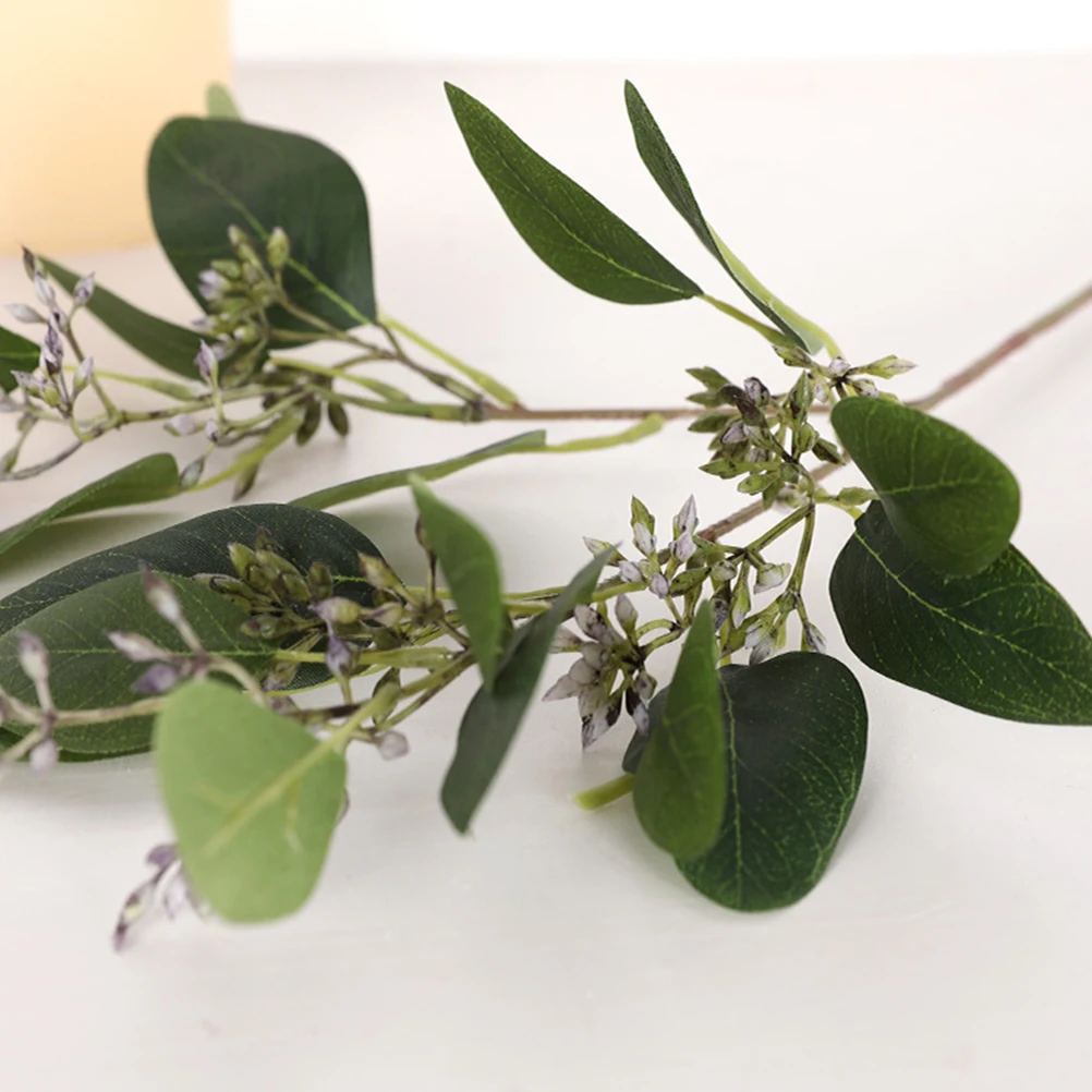 

2pcs Simulated Eucalyptus Artificial For Home Fake Leaves With Fruit Purple Green Simulation Garden Bedroom Balcony