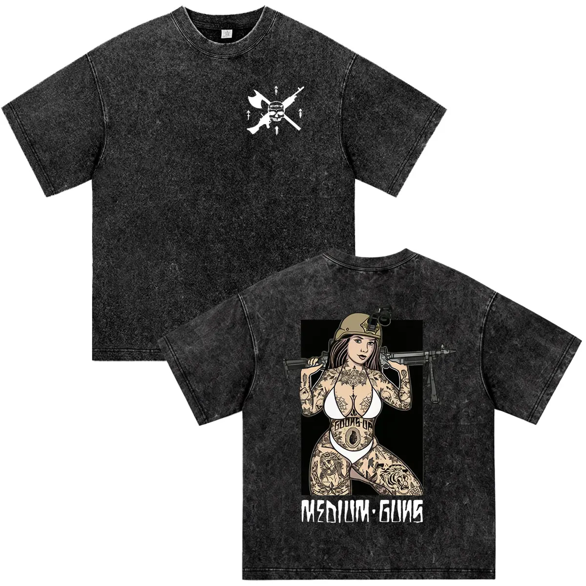 Forward Observations Group Medium Guns Pin Up Vintage Washed T-shirts Men's Women Fashion Gothic Short Sleeve T Shirt Streetwear