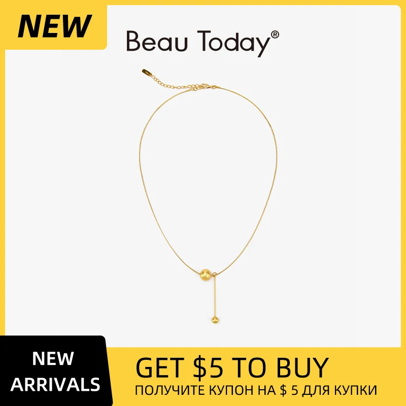 BEAUTODAY Fashion Simple Necklaces for Women Gold Beads Long Tassel Pull Design Clavicle Chains Ladies Jewelry Accessories 93038