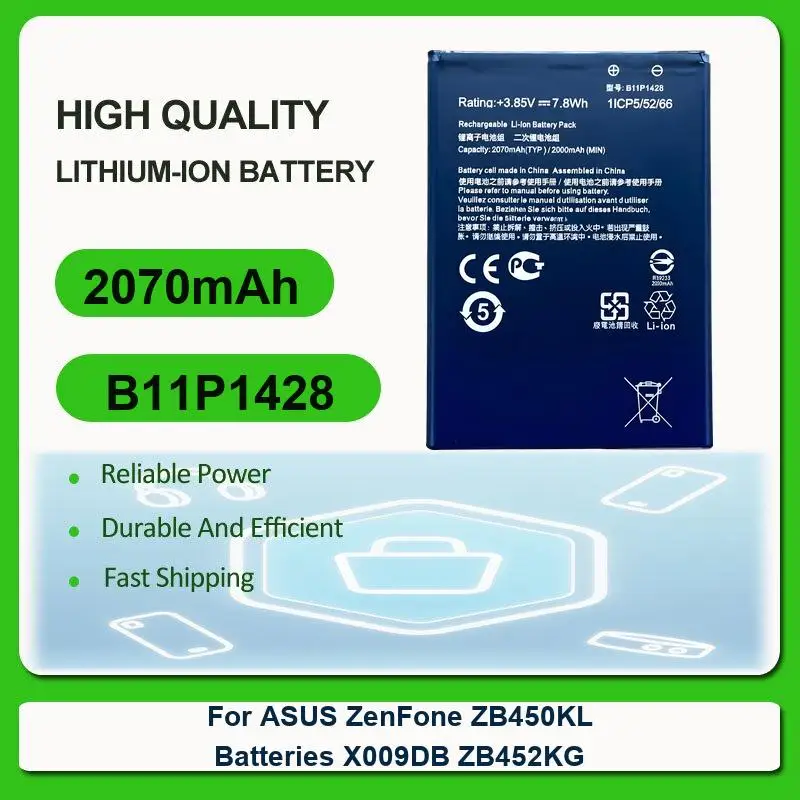 

Replacement Mobile Phone Battery For ASUS ZenFone ZB450KL Batteries X009DB ZB452KG B11P1428 2070mAh