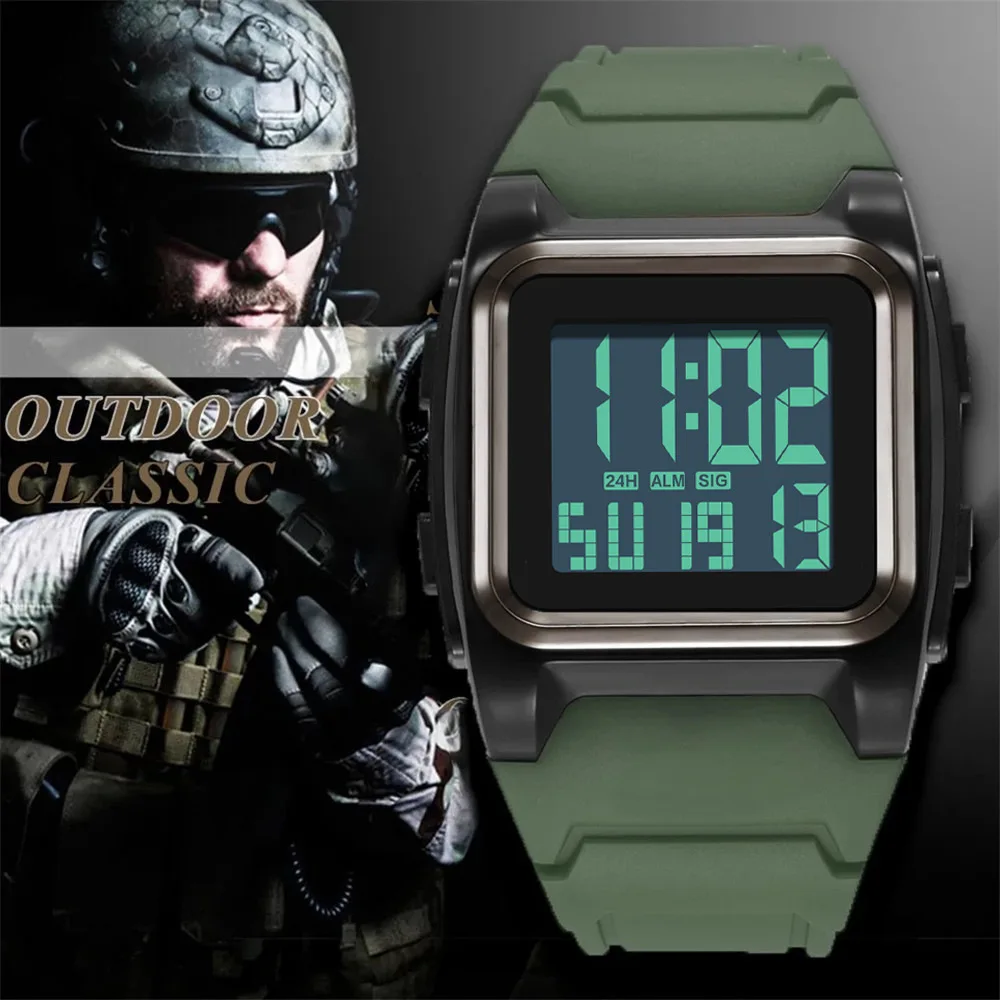 YIKAZE-Montres-bracelets numériques étanches pour hommes, style militaire, nuit, Shoous, chronographe, sport, affaires, affichage LED, mode