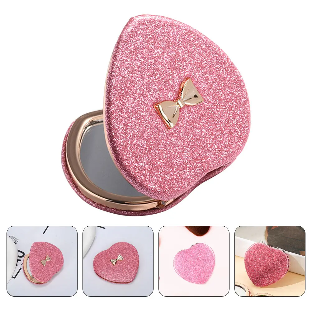 

Heart Folding Vanity Mirror Compact Pocket Makeup Heart-shape Mini Pu Shaped Glitter Small