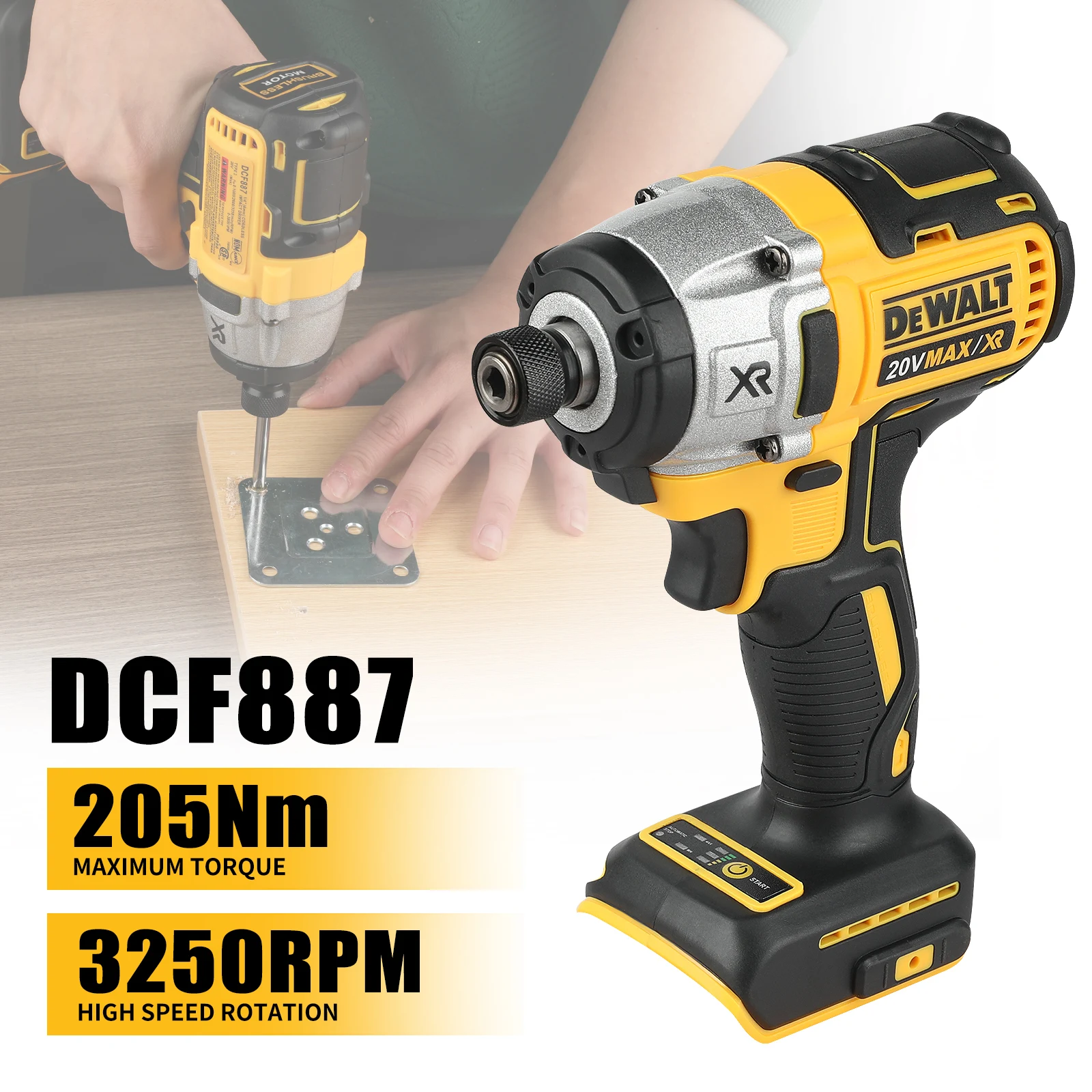 DeWalt DCF850 brushless electric wrench & DCF887 Lithium Brushless Electric Screwdriver 20V rechargeable power tool combination