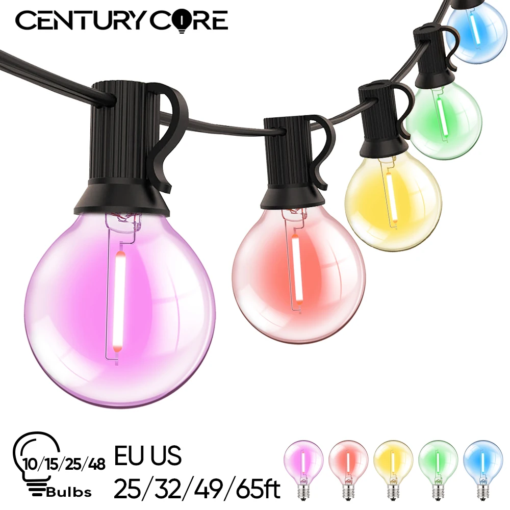 Guirnalda de luces multicolor G40 para decoración, guirnaldas de luz conectables RGB impermeables para Navidad y boda, EU 220V US 110V