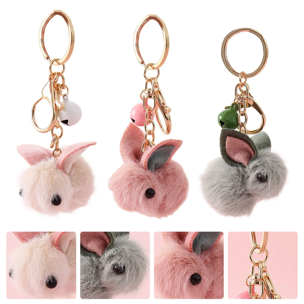 3 Pcs Chinese Zodiac Wool Felt Keychain Child Animal Bunny Fluffy Rabbit Pendant