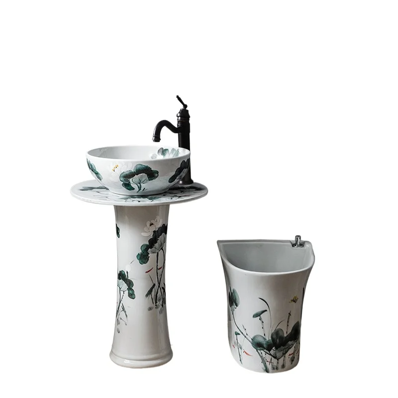 Lotus Fish Column Type Washbasin Outdoor Courtyard Basin Washbasin Balcony Chinese Style