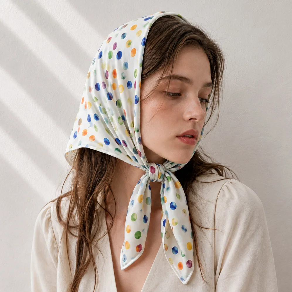 Small Square Scarf Macaron Colorful Polka Dot Lightweight Breathable Vintage Hair Tie Bag Decoration Headscarf Women Chiffon