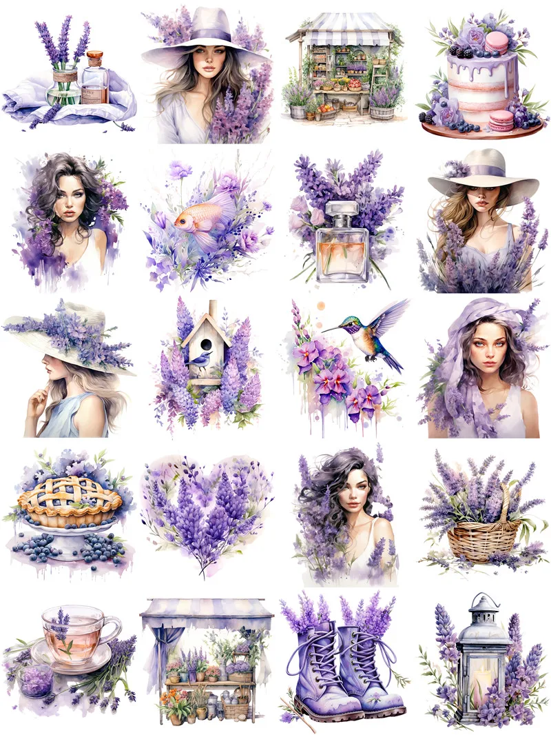 20Pcs/Pack Lavender Girl Sticker DIY Craft Scrapbooking Album Junk Journal Decorative Stickers